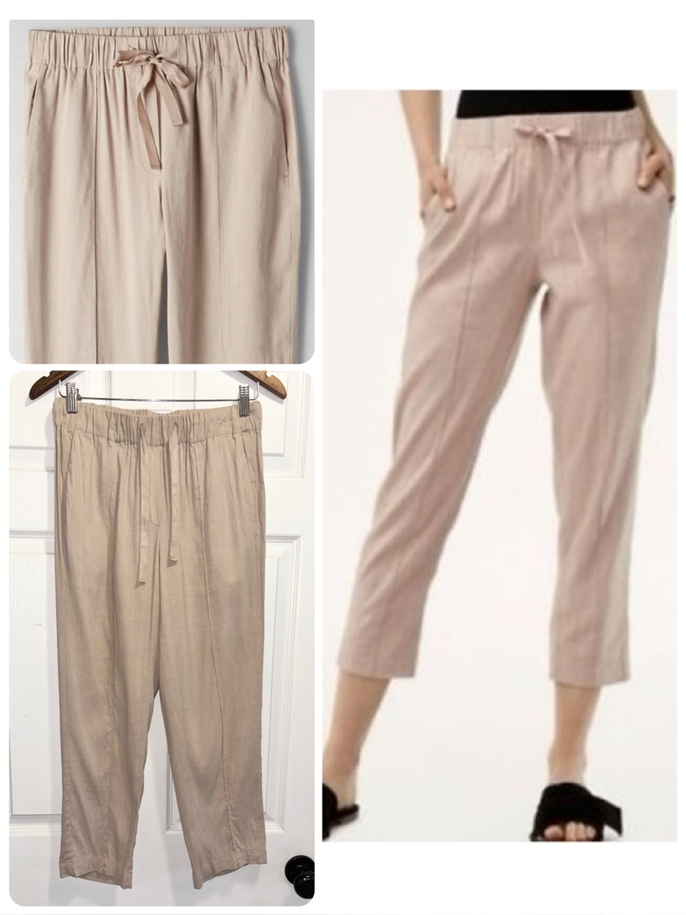 Aritzia Babaton Errol Linen Blend Tan Pants Crop Pull On Trousers Size Small